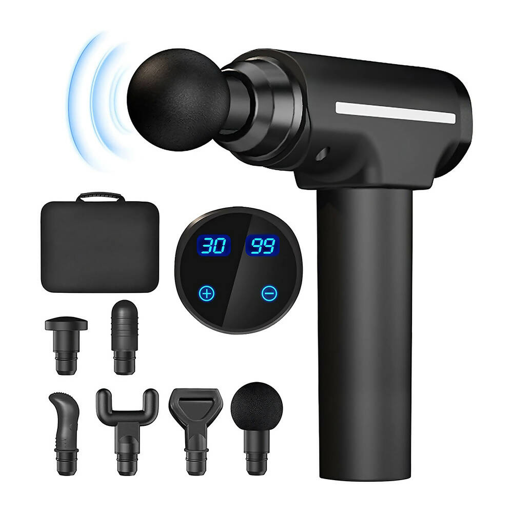 Spiermassagepistool met 30 snelheden / Maximaal 3200 omwentelingen per minuut / 6 massagekoppen / voor diepe weefsels en spiermassage