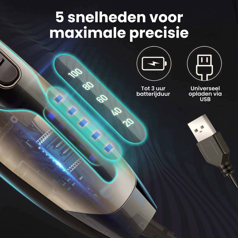 Tondeuse voor mannen / elektrisch oplaadbare baardtrimmer / ook geschikt voor honden / met geleidingskammen / 5 standen / eenvoudig te reinigen