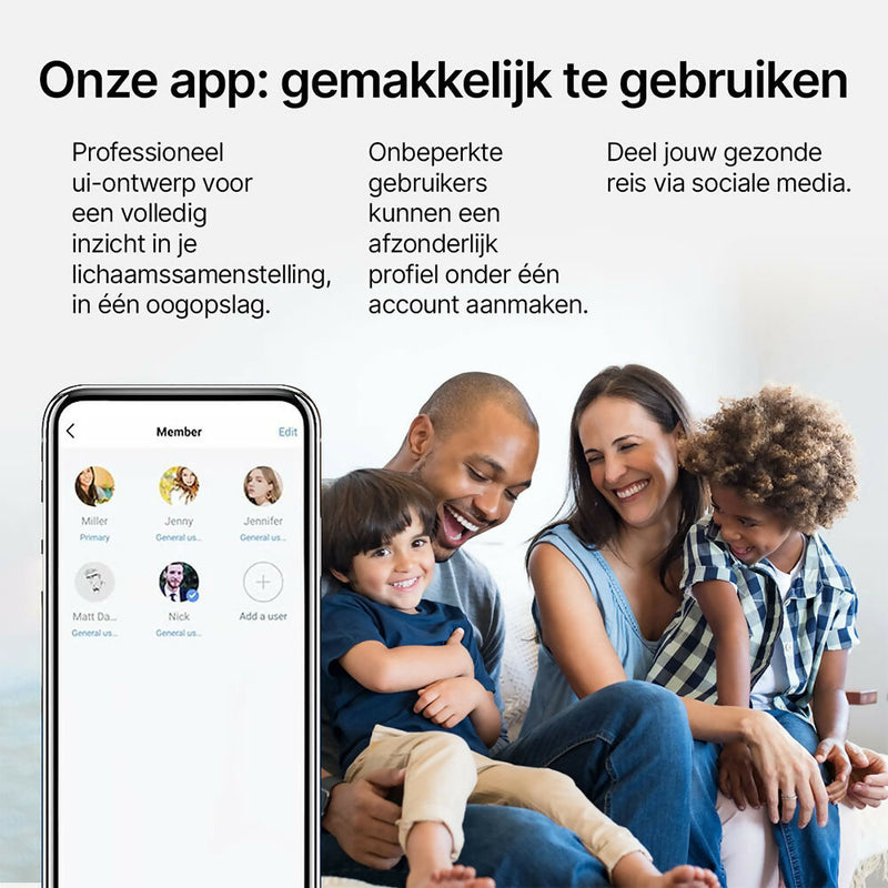 Weegschaal / personenweegschaal met app / maximaal 180 kg / lichaamsanalyseweegschaal met bluetooth / meet lichaamsvet en spiermassa, BMI, proteïne, BMR / zwart