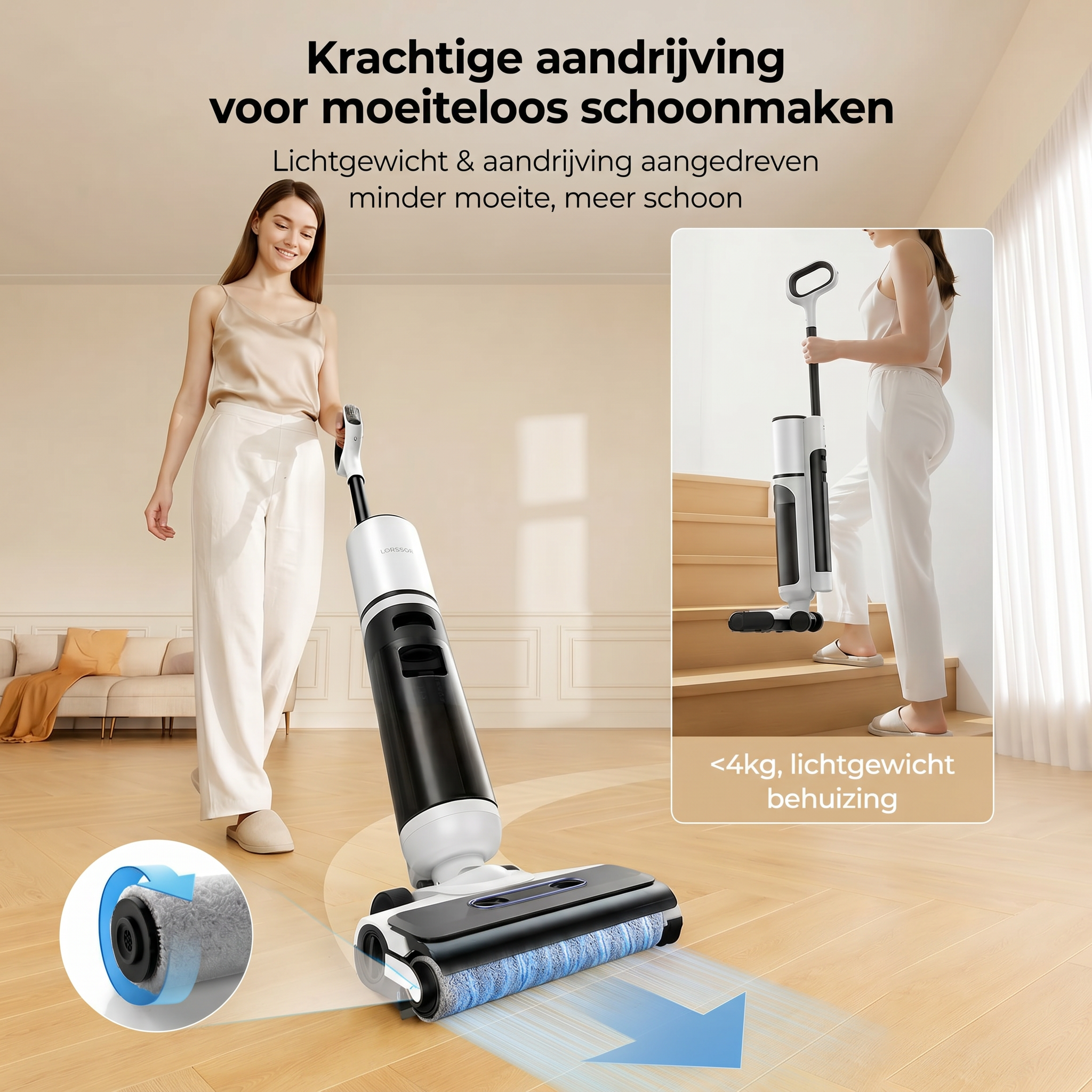 Nat- en droogzuiger met sterke zuigkracht: 3 reinigingsstanden, 48 min. gebruikstijd & stille werking onder 65 dB