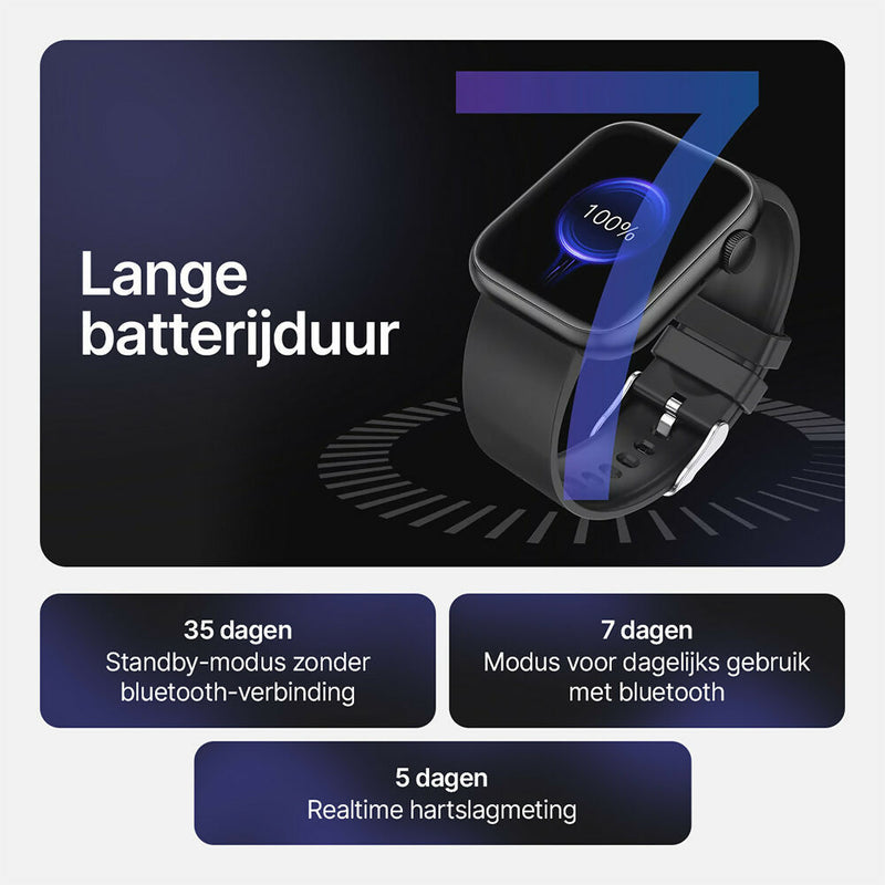 Smartwatch met talrijke gezondheidsfeatures / IP67 waterdichtheid / 35 dagen batterijduur / 100 Sportmodi