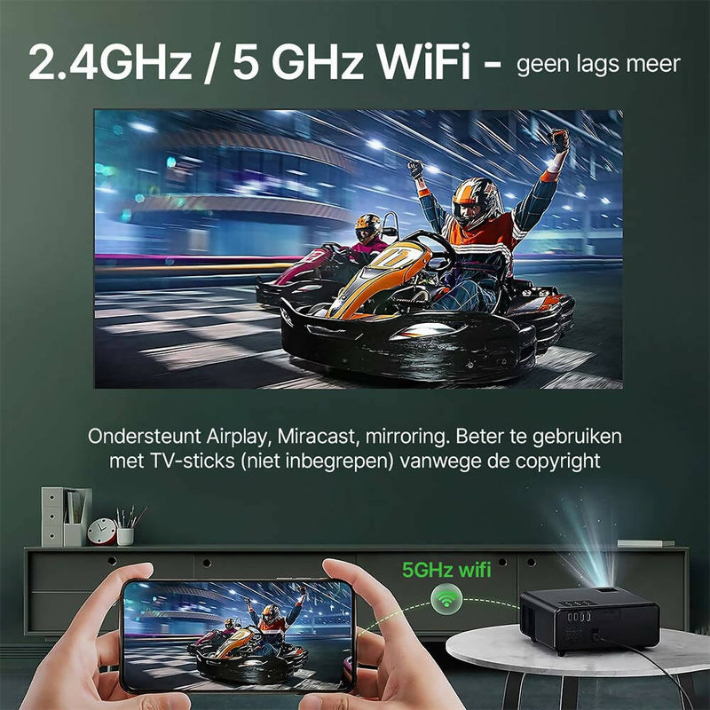 WiFi + Bluetooth Beamer / 15000LM 460 ANSI Native 1080P / ondersteuning voor 4K / outdoor filmbeamer met scherm / max 500" / 4P/4D keystone / 50% zoom / volledig afgesloten optische 4K beamer