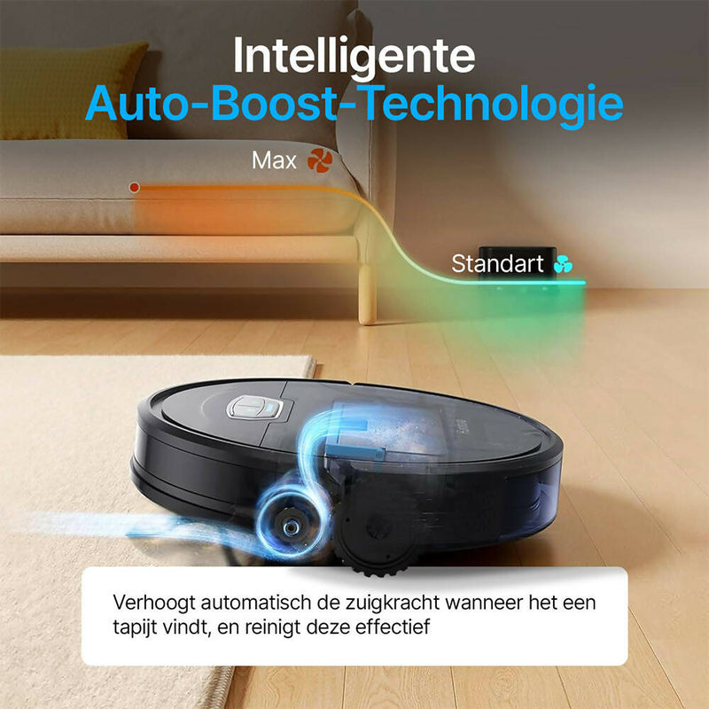 Robotstofzuiger / dweilfunctie / 4500PA / 180 minuten looptijd / Slimme routeplanning / Groot stofreservoir / 3 HEPA-filters / Auto-Boost voor hoogteverschillen / App-bediening