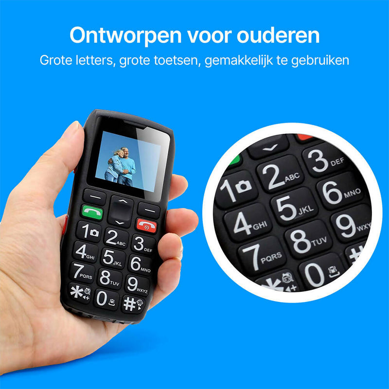 Mobiele telefoon voor ouderen / grote knoppen / sterke luidspreker / SOS-Functie / zwart