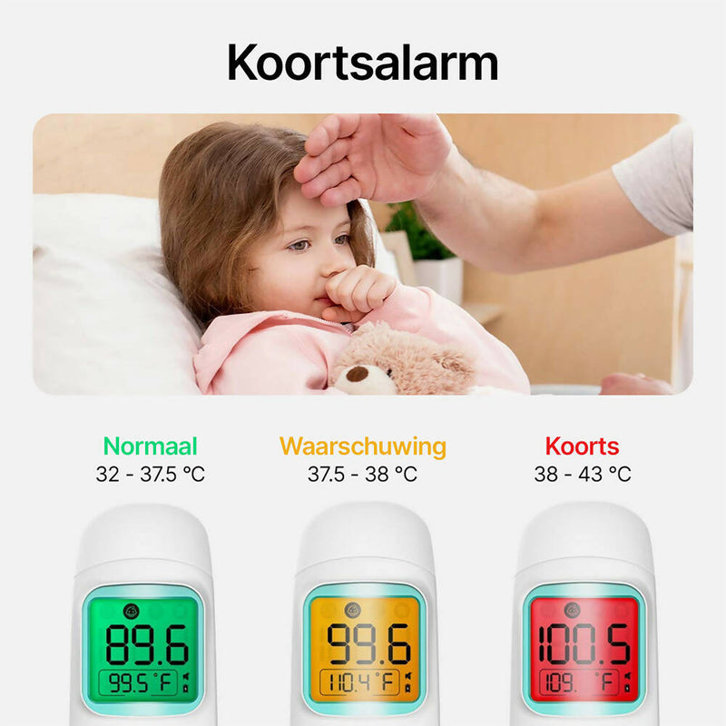 Contactloze infraroodthermometer voor baby's en volwassenen / voorhoofd- en oorthermometer / medische standaard / snelle en nauwkeurige resultaten in 1 seconde / met koortsalarm en 4-in-1 metingen