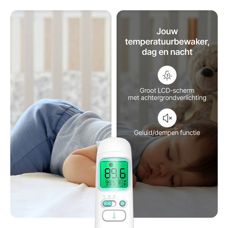 Contactloze infraroodthermometer voor baby's en volwassenen / voorhoofd- en oorthermometer / medische standaard / snelle en nauwkeurige resultaten in 1 seconde / met koortsalarm en 4-in-1 metingen