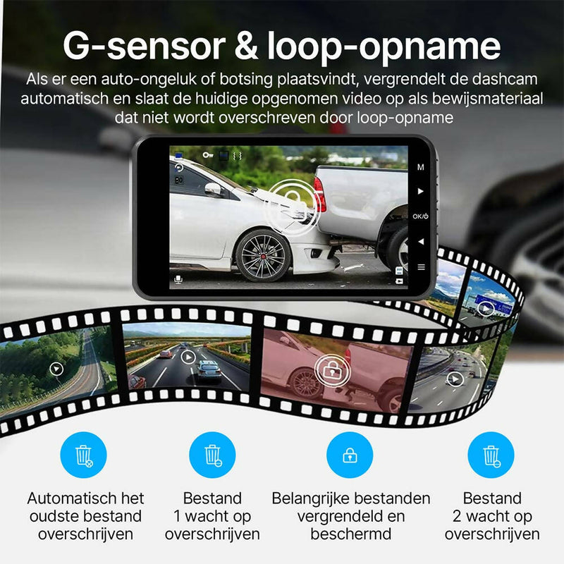 Dashcam / 1080P / 32GB SD-kaart / 4 inch / 170 ° groothoek / nachtzicht / WDR / G-sensor / loopopname / parkeerbewaking / bewegingsdetectie / achteruitrijhulp / schermbeschermer