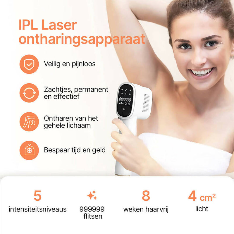 IPL ontharingsapparaat voor mannen en vrouwen / 999.999 flitsen / pijnloos / geschikt voor gezicht, oksels, armen, rug, bikinilijn en benen