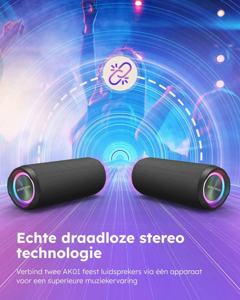 Draagbare Bluetooth-luidspreker met diepe bas, Bluetooth 5.0, luid stereogeluid, LED-licht, IPX7 waterdicht, handsfree microfoon en 24 uur speeltijd
