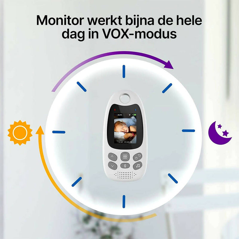 Babyfoon met camera / 2-inch video-babymonitor met audio / VOX-functie / intercomfunctie / nachtzicht / temperatuurbewaking (2,0 inch)