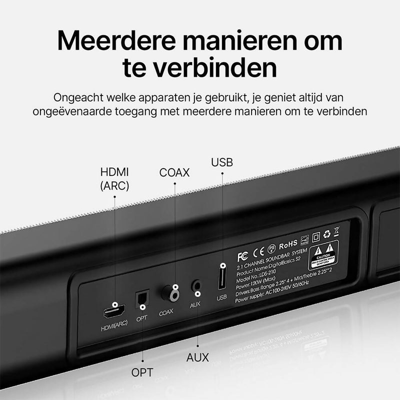 Soundbar met geïntegreerde subwoofer / surround sound / 120 W / 94 cm (37 inch) / Geschikt voor HDMI, AUX, COAX, USB, optische aansluiting / Voor home cinema/computer/laptop/mobiele telefoon / zwart