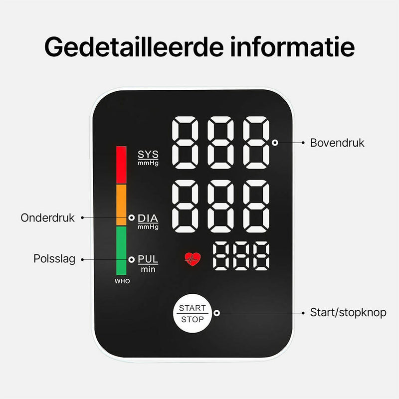 Zeer nauwkeurige bovenarm bloeddrukmeter / meten via bovenarm / detectie van hartritmestoornissen / met slimme geheugenfunctie voor thuisgebruik (AS13 bloeddrukmeter)