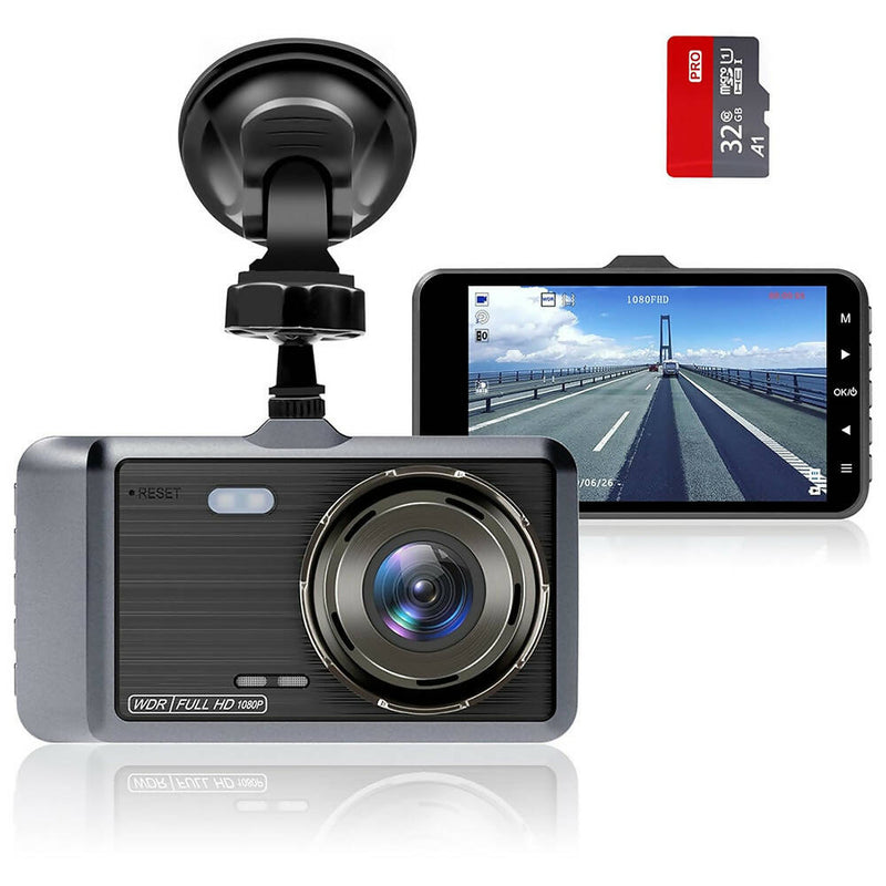 Dashcam / 1080P / 32GB SD-kaart / 4 inch / 170 ° groothoek / nachtzicht / WDR / G-sensor / loopopname / parkeerbewaking / bewegingsdetectie / achteruitrijhulp / schermbeschermer