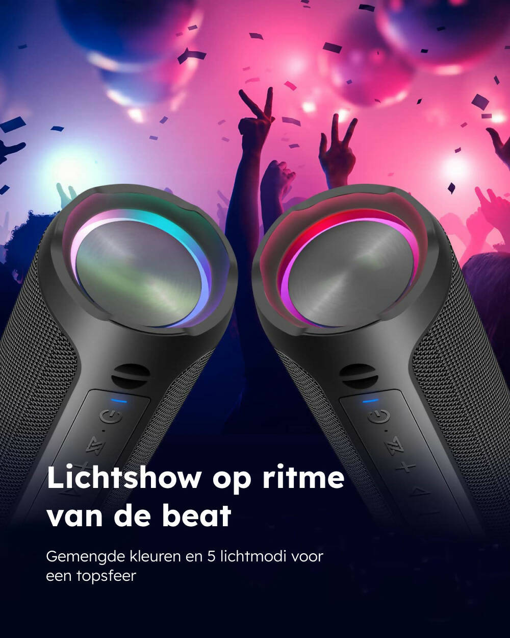 Draagbare Bluetooth-luidspreker met diepe bas, Bluetooth 5.0, luid stereogeluid, LED-licht, IPX7 waterdicht, handsfree microfoon en 24 uur speeltijd