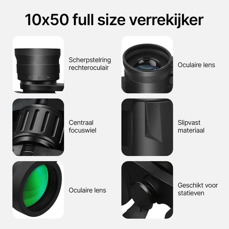 10 x 50 HD Verrekijker voor volwassenen / compact met nachtzicht / waterdichte FMC-lens voor vogelobservatie, wandelen, jacht en sightseeing